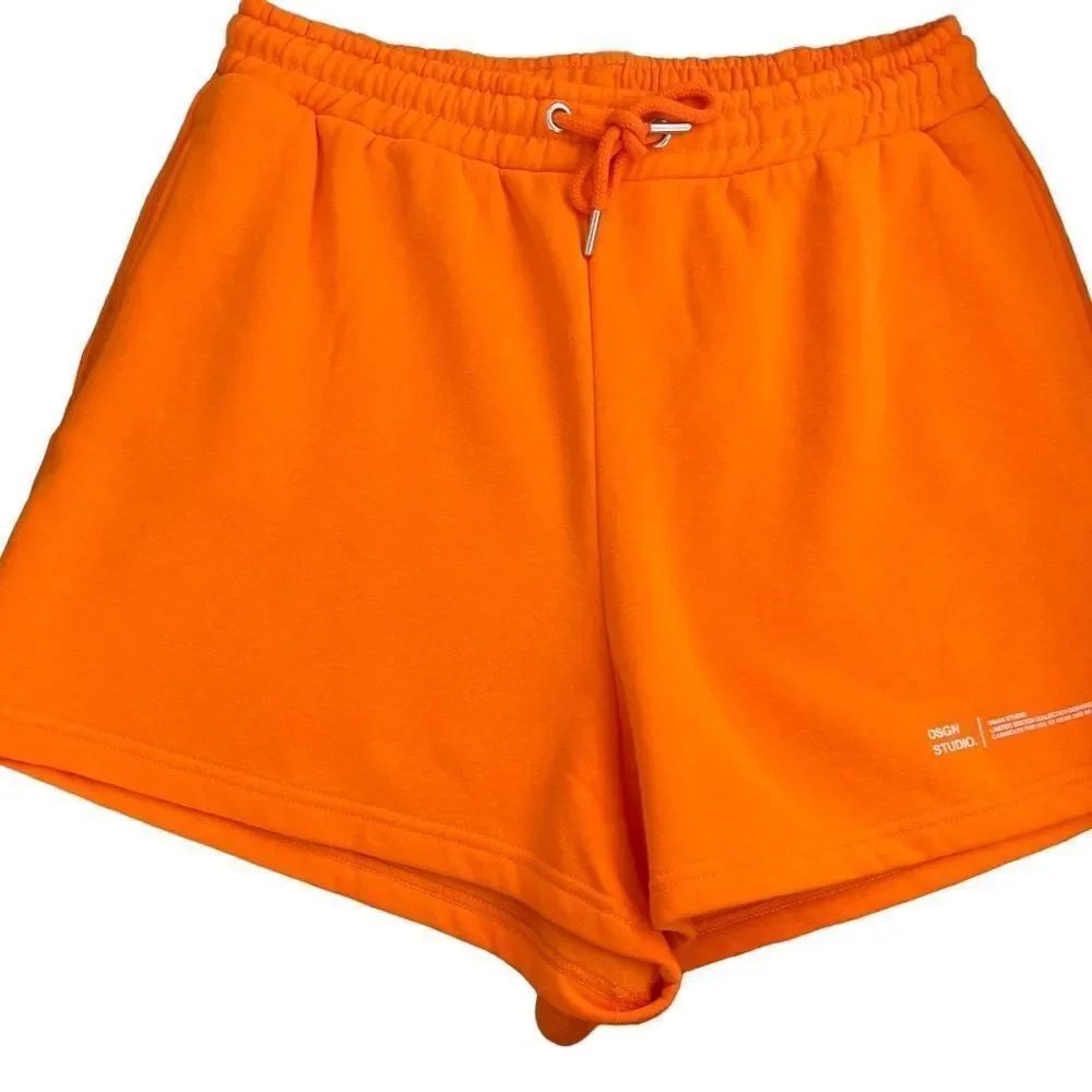 BooHoo orange drawstring elastic waistband shorts, fleece lined size L